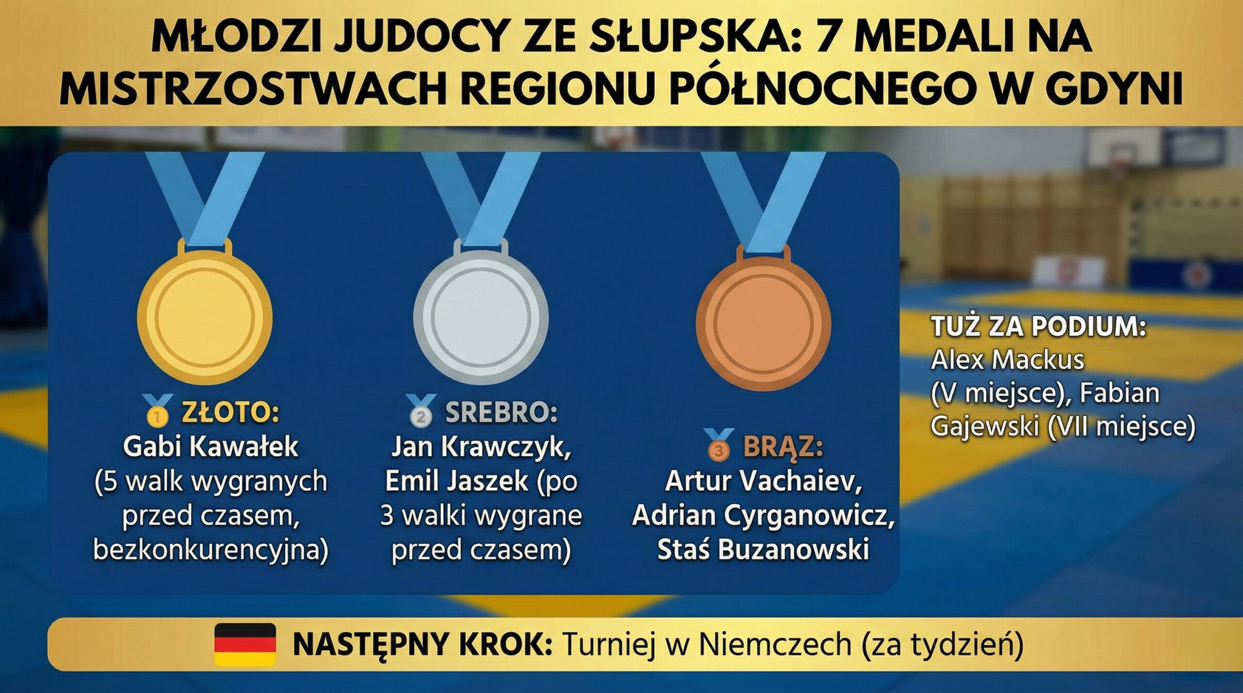 Reprezentacja TS Judo Gryf Słupsk z siedmioma medalami wywalczonymi na Mistrzostwach Regionu w Gdyni.